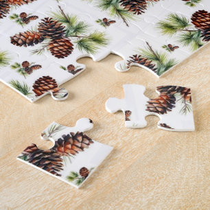 Frohe Weihnachten Braune Zapfen Grüne Blätter  Puzzle