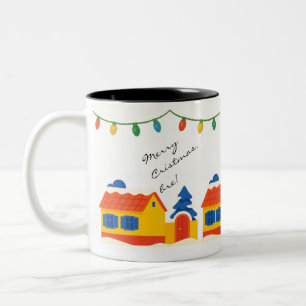 Frohe Weihnachten, Bre! Dorf Rumänisches Haus Zweifarbige Tasse