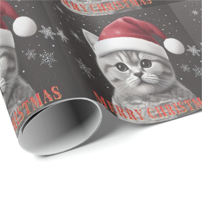 Frohe Weihnachten Britische Kurzhaar Cat, Santa Ca Geschenkpapier (Rolleneckpunkt)
