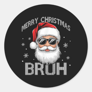 Frohe Weihnachten Bruh Funny Santa Claus Retro Men Runder Aufkleber