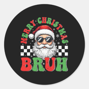 Frohe Weihnachten Bruh Funny Santa Claus Retro Men Runder Aufkleber