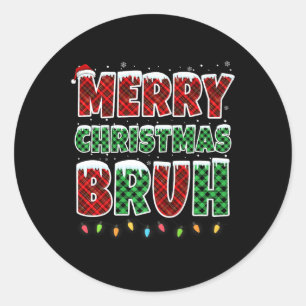 Frohe Weihnachten Bruh Red Green Kariert Xmas Ligh Runder Aufkleber
