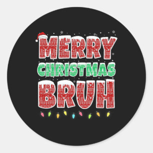 Frohe Weihnachten Bruh Ugly Sweater Xmas Lights Fu Runder Aufkleber