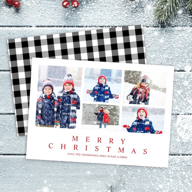 Frohe Weihnachten Buffalo Check Foto-Collage (Merry Christmas Classic Buffalo Check Pattern Photo card.)