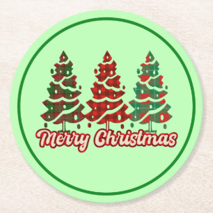 Frohe Weihnachten Buffalo Karierte Bäume Design-42 Runder Pappuntersetzer