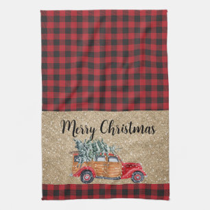 Frohe Weihnachten Buffalo Plaid Vintage LKW Baum Geschirrtuch