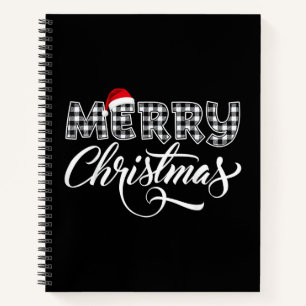 Frohe Weihnachten Büffel schwarz-weiß kariert für Notizbuch