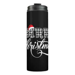 Frohe Weihnachten Büffel schwarz-weiß kariert für Thermosbecher