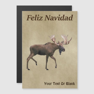 Frohe Weihnachten - Bull Moose auf altem Papier Magnetkarte