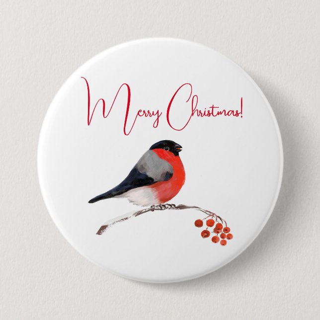 Frohe Weihnachten, Bullfinch im Winter Button (Vorderseite)