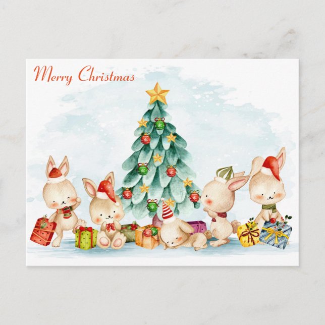 Frohe Weihnachten Bunnies Postcard Postkarte (Vorderseite)