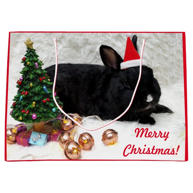 Frohe Weihnachten Bunny Rabbit in einer Weihnachts Große Geschenktüte (Vorderseite)