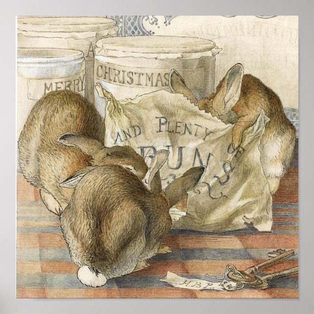 Frohe Weihnachten Bunny Rabbits Poster (Vorne)