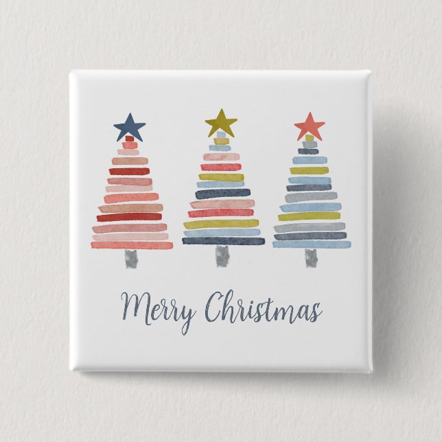 Frohe Weihnachten bunt gestapelte Bäume Button (Vorderseite)