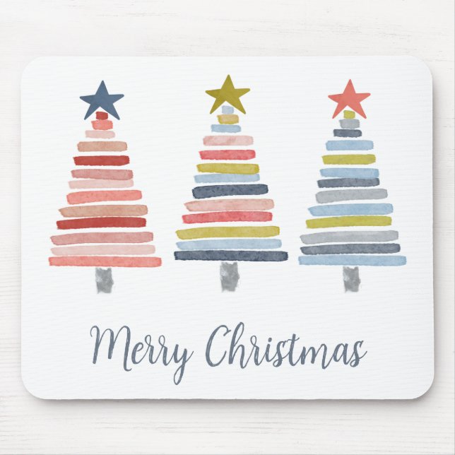 Frohe Weihnachten bunt gestapelte Bäume Mousepad (Vorne)
