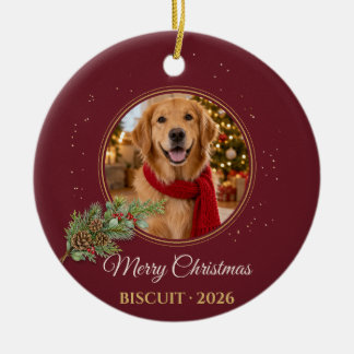 Frohe Weihnachten Burgund Haustier Foto Keramik Ornament