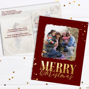 Frohe Weihnachten Burgund Schrift Zwei Foto Folien Feiertagspostkarte