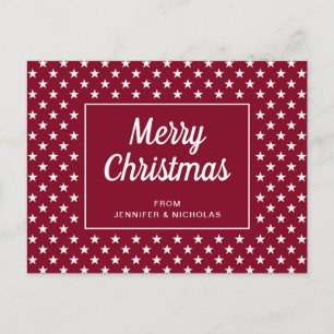 Frohe Weihnachten Burgundy Red White Stars Postkarte