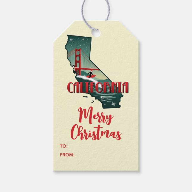Frohe Weihnachten California Retro Holiday Geschenkanhänger (Vorderseite)