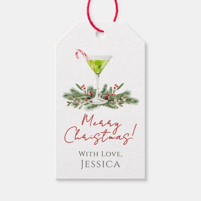 Frohe Weihnachten Candy Cane Martini und Mistelzwe Geschenkanhänger (Vorderseite)