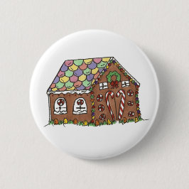 Frohe Weihnachten Candy Gingerbread House Holiday Button