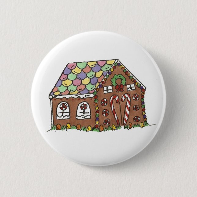 Frohe Weihnachten Candy Gingerbread House Holiday Button (Vorderseite)
