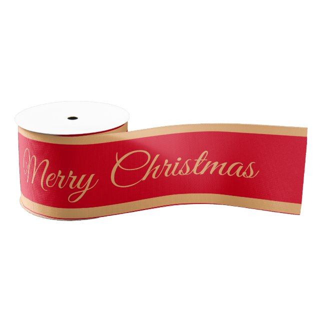 Frohe Weihnachten & Candy Stripe Ribbon Rot/Gold Ripsband (Spule)