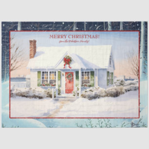 Frohe Weihnachten Cape Cod House Schneebaume Seidenpapier