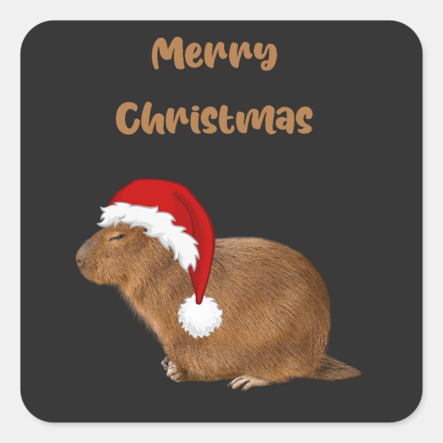 Frohe Weihnachten Capybara; Capybara in Weihnachts Quadratischer Aufkleber (Vorderseite)