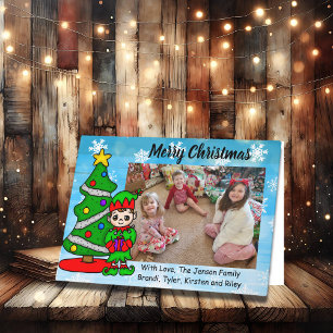 Frohe Weihnachten, Cartoon-Elf, Holiday-Foto Karte