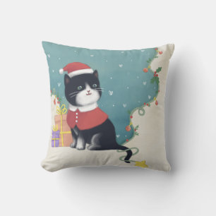 Frohe Weihnachten: Cat Illustration Art Kissen