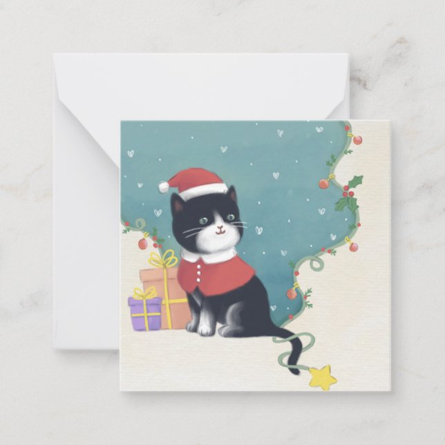 Frohe Weihnachten: Cat Illustration Art Mitteilungskarte (Vorderseite)