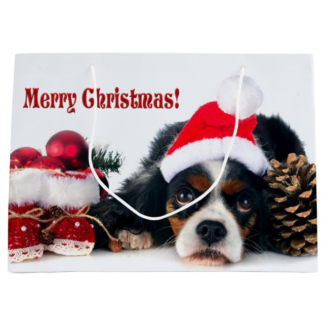 Frohe Weihnachten Cavalier König Charles Spaniel Große Geschenktüte (Vorderseite)