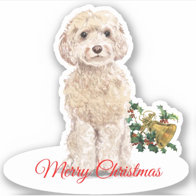 Frohe Weihnachten Champagne Cockapo Custom-Cut Vin Aufkleber (Vorderseite)