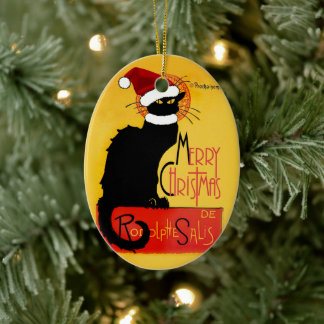 Frohe Weihnachten - Chat Noir Keramik Ornament