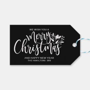 Frohe Weihnachten Chic Script beschriftet Schwarz Geschenkanhänger