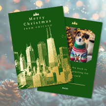 Frohe Weihnachten Chicago Green Foil Foto Card