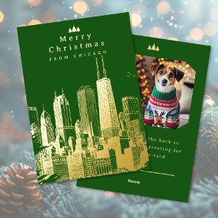 Frohe Weihnachten Chicago Green Foil Foto Card Folien Feiertagskarte