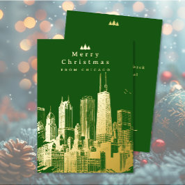 Frohe Weihnachten Chicago Green Foil Holiday Card Folien Feiertagskarte