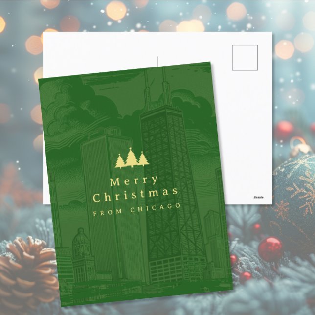 Frohe Weihnachten Chicago Holiday Post Card (Merry Christmas Chicago Holiday Post Card (front and back))