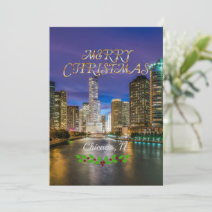 Frohe Weihnachten, Chicago River bei Sonnenunterga Feiertagskarte