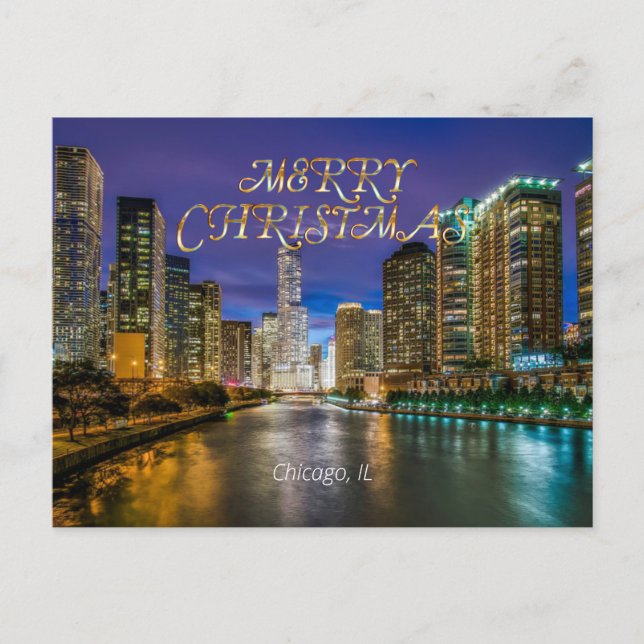 Frohe Weihnachten, Chicago River bei Sunset Postkarte (Vorderseite)