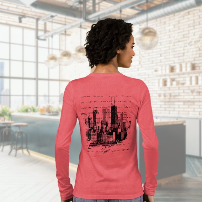 Frohe Weihnachten Chicago Skyline Holiday T - Shir Tri-Blend Shirt (Merry Christmas Chicago Skyline Holiday T-shirt Tri-Blend Shirt (back))
