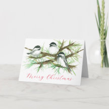 Frohe Weihnachten Chickadee Vögel in einem Baum