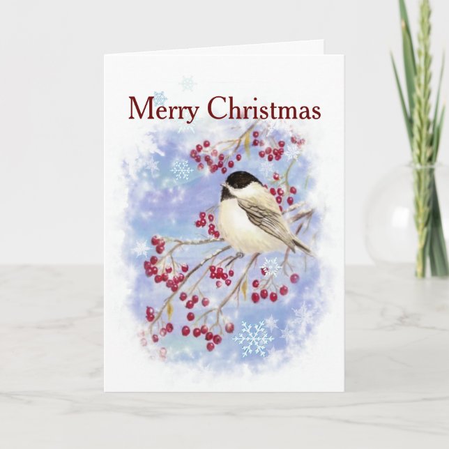 Frohe Weihnachten Chickadee Winter Bird Scripture (Vorderseite)