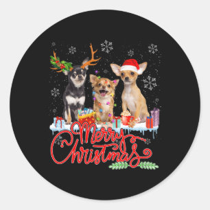 Frohe Weihnachten Chihuahua Dogs Santa Reindeer Li Runder Aufkleber