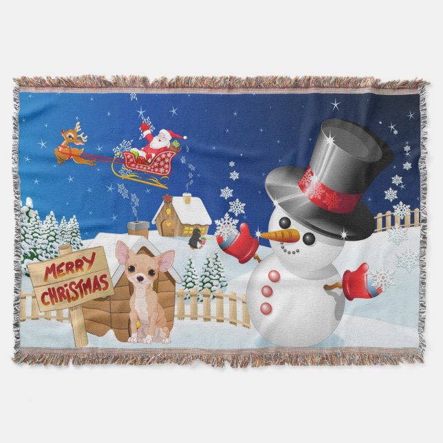 Frohe Weihnachten Chihuahua mit Frosty Decke (Vorderseite)