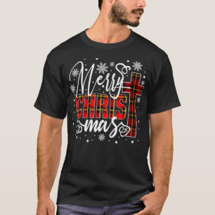 Frohe Weihnachten Christ Kreuz Büffel Kariert Rot T-Shirt