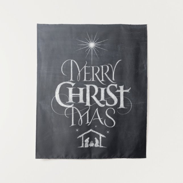 Frohe Weihnachten Christliche Calligraphie-Chalkbo Wandteppich (Vorderseite)