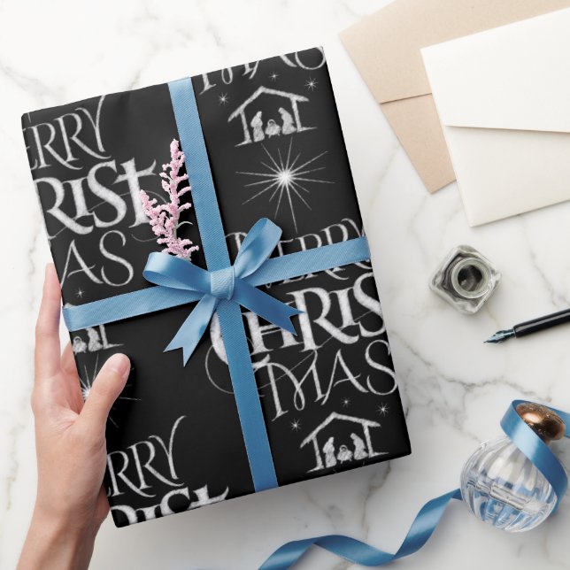 Frohe Weihnachten Christliche Geburt Christus Gott Geschenkpapier (Schenken)